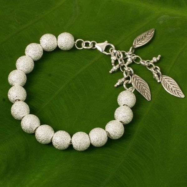 Alternate image for Hand Crafted Silver Beaded Bracelet with Leaf Charms Leaf Sparkle