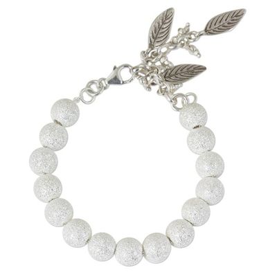 Alternate image for Hand Crafted Silver Beaded Bracelet with Leaf Charms Leaf Sparkle