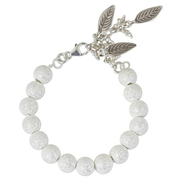 Alternate image for Hand Crafted Silver Beaded Bracelet with Leaf Charms Leaf Sparkle