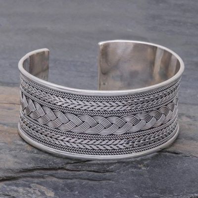 Primary image for Mixed Braided Motifs Sterling Silver Cuff Bracelet Exotic Waves