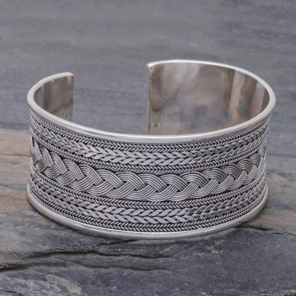 Alternate image for Mixed Braided Motifs Sterling Silver Cuff Bracelet Exotic Waves