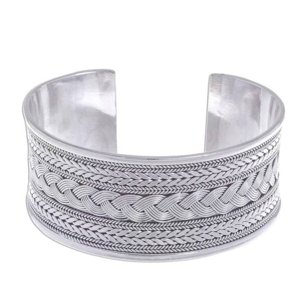 Alternate image for Mixed Braided Motifs Sterling Silver Cuff Bracelet Exotic Waves