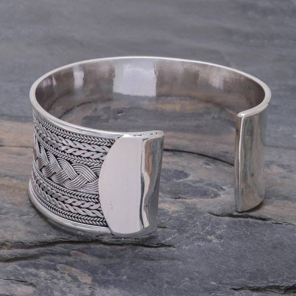 Alternate image for Mixed Braided Motifs Sterling Silver Cuff Bracelet Exotic Waves