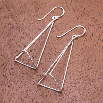 Alternate image for Pyramid Sterling Silver Dangle Earrings from Thailand Tall Pyramids