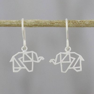 Alternate image for Sterling Silver Elephant Dangle Earrings from Thailand Elephant Origami