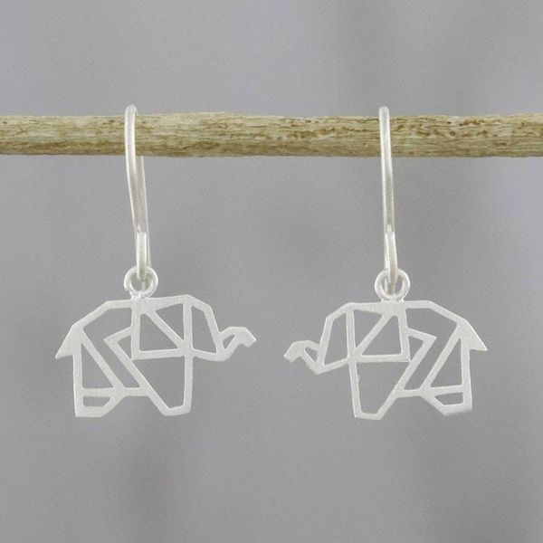 Alternate image for Sterling Silver Elephant Dangle Earrings from Thailand Elephant Origami