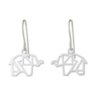 Alternate image for Sterling Silver Elephant Dangle Earrings from Thailand Elephant Origami