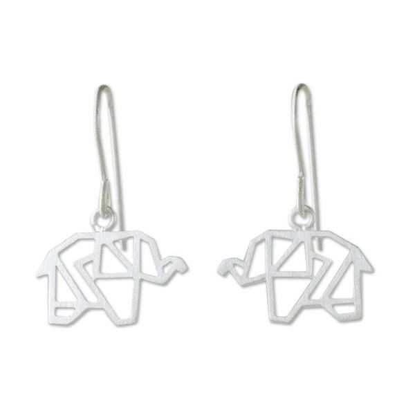 Alternate image for Sterling Silver Elephant Dangle Earrings from Thailand Elephant Origami