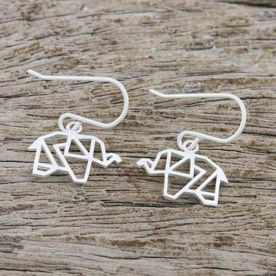 Alternate image for Sterling Silver Elephant Dangle Earrings from Thailand Elephant Origami