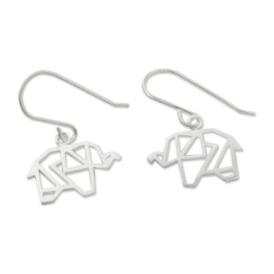 Alternate image for Sterling Silver Elephant Dangle Earrings from Thailand Elephant Origami