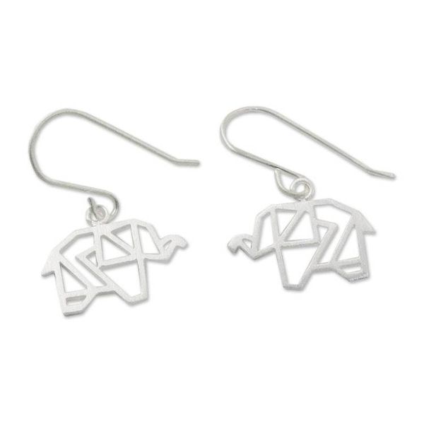 Alternate image for Sterling Silver Elephant Dangle Earrings from Thailand Elephant Origami