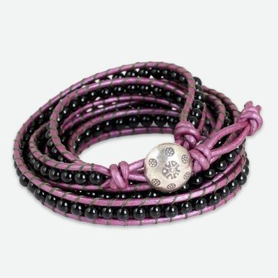 Alternate image for Onyx and Leather Wrap Bracelet with Karen Hill Tribe Silver Black Orchid Romance