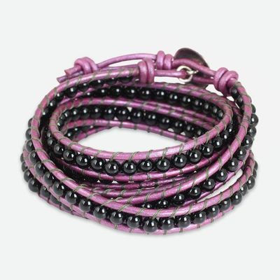 Alternate image for Onyx and Leather Wrap Bracelet with Karen Hill Tribe Silver Black Orchid Romance