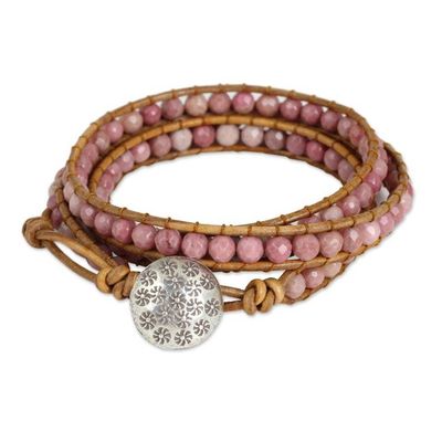 Alternate image for Pink Rhodonite and Karen Hill Tribe Silver Wrap Bracelet Pink Hydrangea