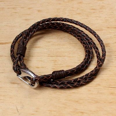 Alternate image for Sable Braided Leather Cord Bracelet from Thailand Braided Friendship in Sable