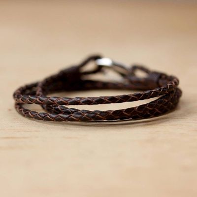 Alternate image for Sable Braided Leather Cord Bracelet from Thailand Braided Friendship in Sable