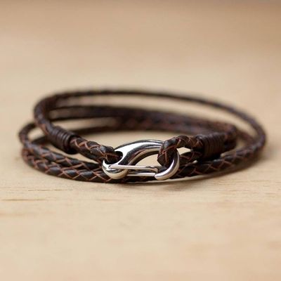 Alternate image for Sable Braided Leather Cord Bracelet from Thailand Braided Friendship in Sable