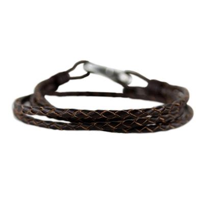 Alternate image for Sable Braided Leather Cord Bracelet from Thailand Braided Friendship in Sable