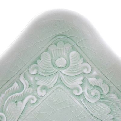 Alternate image for Handmade Green Celadon Ceramic Catchall with Floral Motifs Green Allure