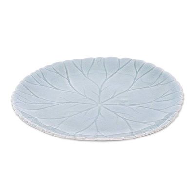 Alternate image for Food Safe Celadon Ceramic Lotus Motif Plates Pair Lotus Garden