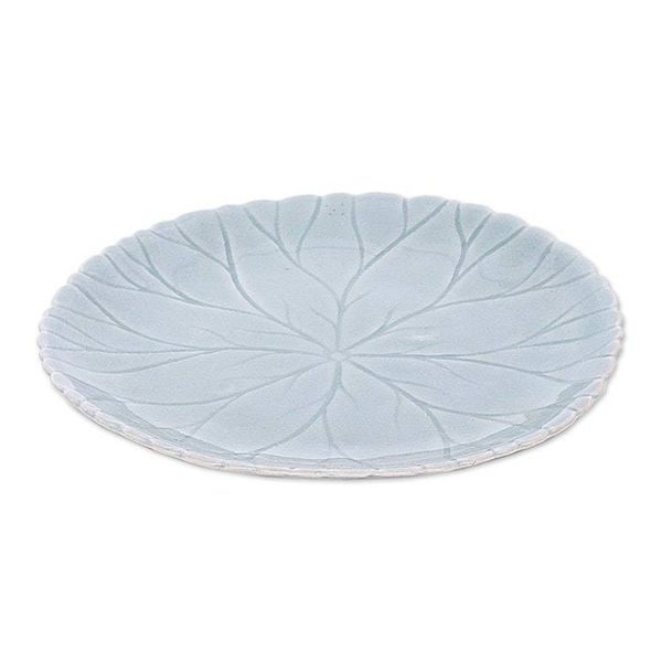 Alternate image for Food Safe Celadon Ceramic Lotus Motif Plates Pair Lotus Garden