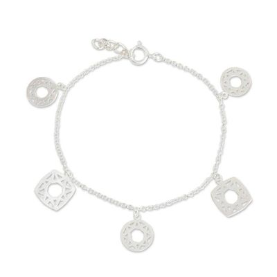 Alternate image for Thai Sterling Silver Handcrafted Charm Bracelet Starlight Geometry
