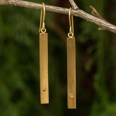 Alternate image for Citrine and 24k Gold Plated Silver 925 Dangle Earrings Simple Abundance