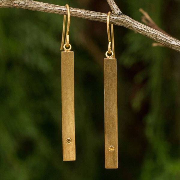 Alternate image for Citrine and 24k Gold Plated Silver 925 Dangle Earrings Simple Abundance