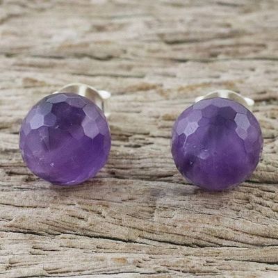 Alternate image for Sterling Silver and Amethyst Stud Earrings from Thailand Magical Orbs