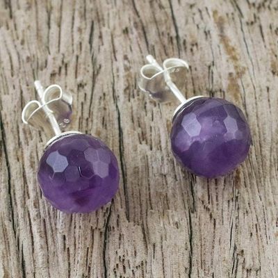 Alternate image for Sterling Silver and Amethyst Stud Earrings from Thailand Magical Orbs