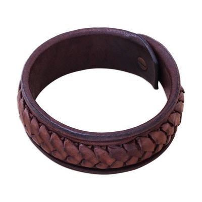 Alternate image for Handcrafted Woven Leather Wristband Bracelet from Thailand Weavers Life