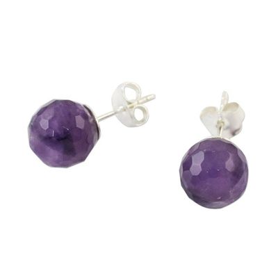 Alternate image for Sterling Silver and Amethyst Stud Earrings from Thailand Magical Orbs