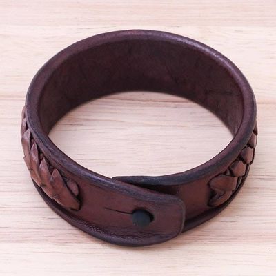 Alternate image for Handcrafted Woven Leather Wristband Bracelet from Thailand Weavers Life
