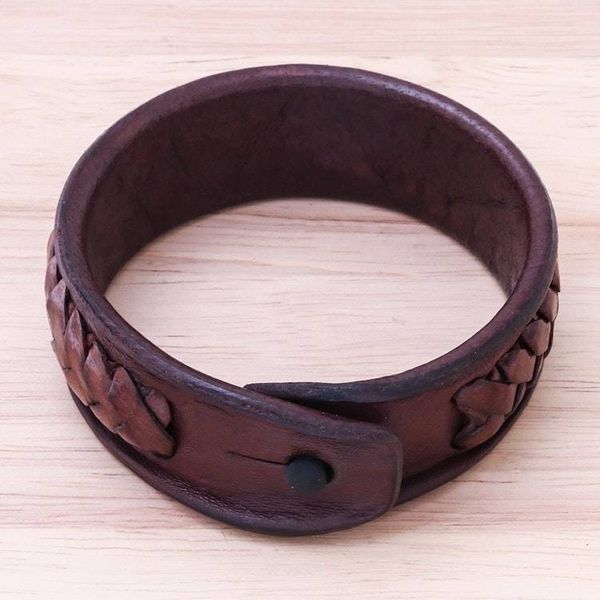 Alternate image for Handcrafted Woven Leather Wristband Bracelet from Thailand Weavers Life