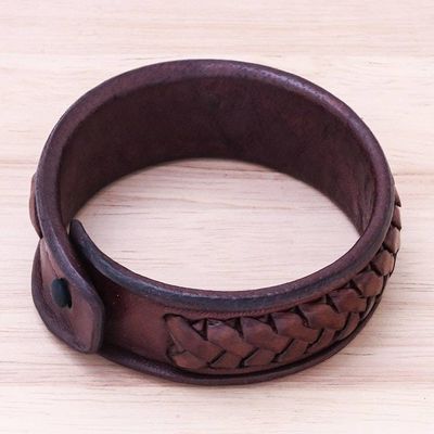 Alternate image for Handcrafted Woven Leather Wristband Bracelet from Thailand Weavers Life