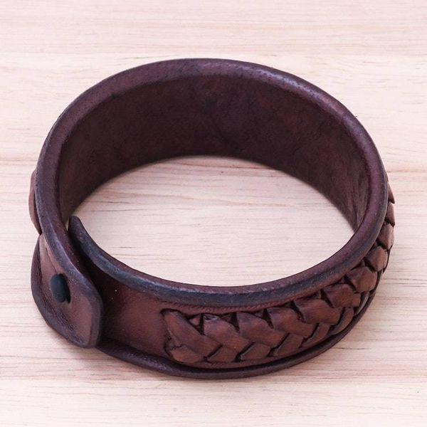 Alternate image for Handcrafted Woven Leather Wristband Bracelet from Thailand Weavers Life