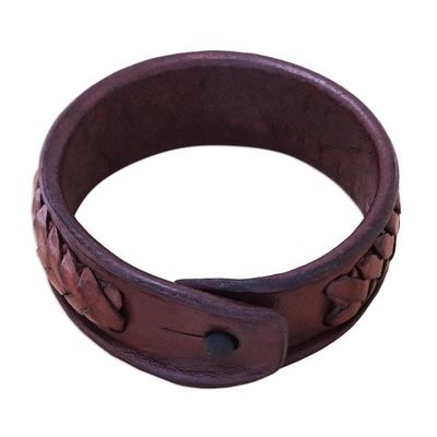 Alternate image for Handcrafted Woven Leather Wristband Bracelet from Thailand Weavers Life