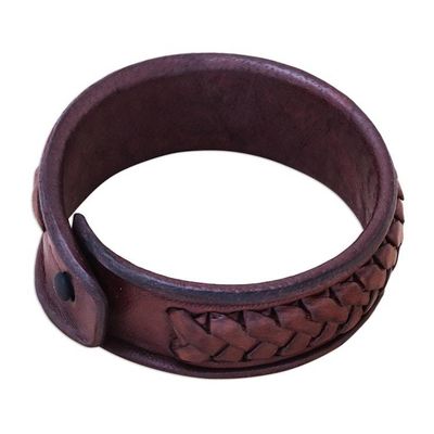 Alternate image for Handcrafted Woven Leather Wristband Bracelet from Thailand Weavers Life