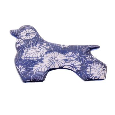 Alternate image for Blue Floral Ceramic Cocker Spaniel Brooch from Thailand Midnight Cocker Spaniel