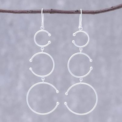 Alternate image for Circle Motif Sterling Silver Dangle Earrings from Thailand Bubble Trio