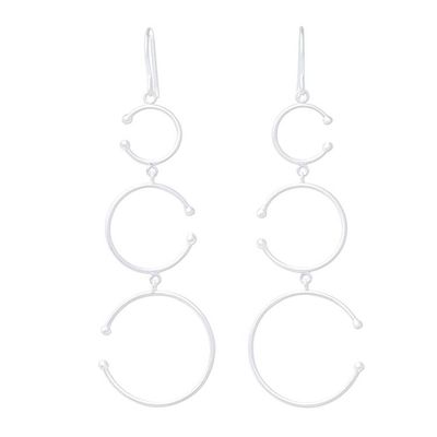 Alternate image for Circle Motif Sterling Silver Dangle Earrings from Thailand Bubble Trio