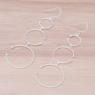 Alternate image for Circle Motif Sterling Silver Dangle Earrings from Thailand Bubble Trio
