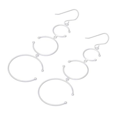 Alternate image for Circle Motif Sterling Silver Dangle Earrings from Thailand Bubble Trio