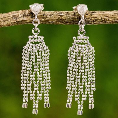 Alternate image for Sterling Silver Webbed Chandelier Earrings from Thailand Dangling Fringes