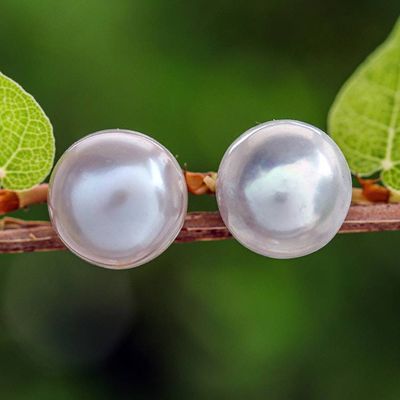 Alternate image for Handcrafted Pearl Button Earrings Twilight Serenade