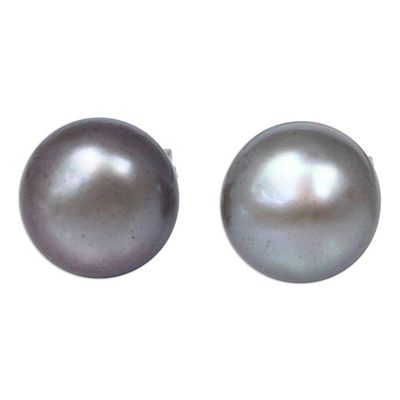 Alternate image for Handcrafted Pearl Button Earrings Twilight Serenade