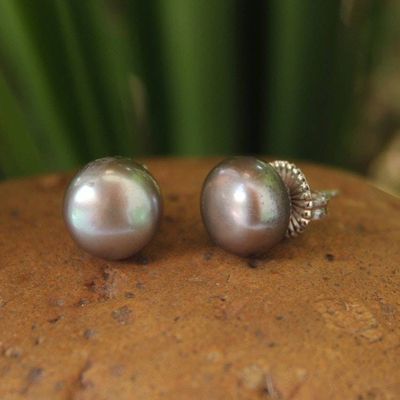 Alternate image for Handcrafted Pearl Button Earrings Twilight Serenade