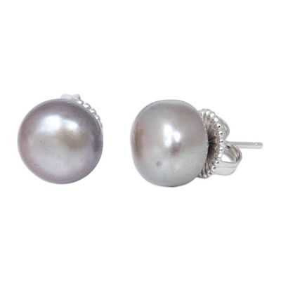Alternate image for Handcrafted Pearl Button Earrings Twilight Serenade