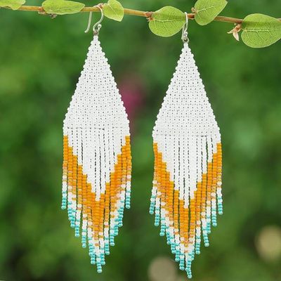 Alternate image for White and Orange Long Beaded Waterfall Earrings Lanna Waterfall in Orange