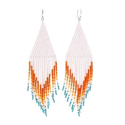 Alternate image for White and Orange Long Beaded Waterfall Earrings Lanna Waterfall in Orange